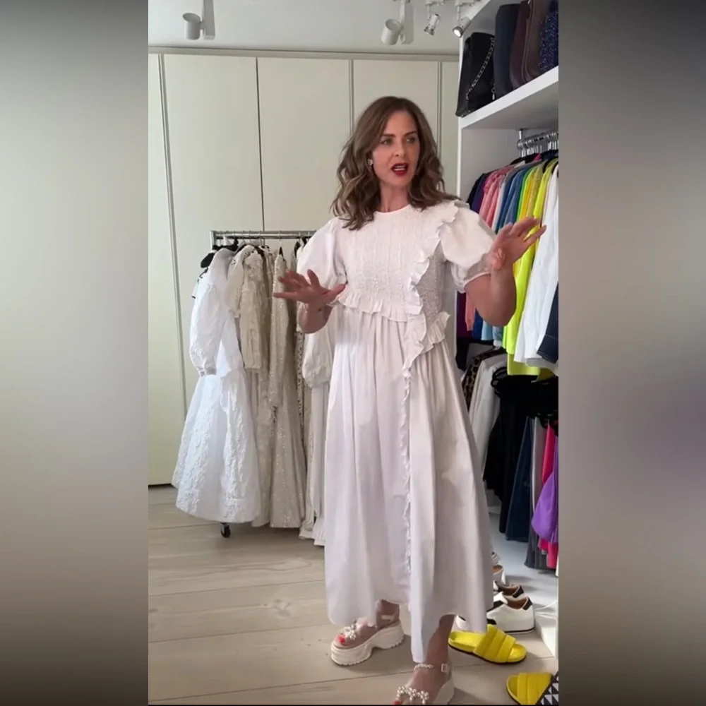 Cecilie Bahnsen - Chloé Ruffled Smocked Maxi Dress UK10 US6 Trinny Woodall